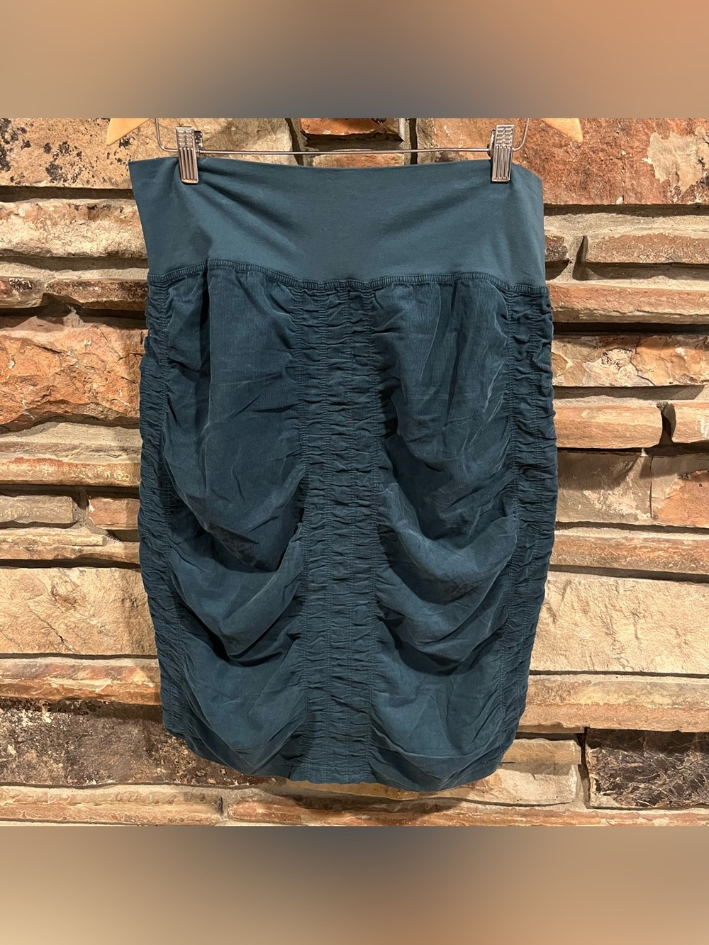 Wearables Micro-Corduroy Cotton Ruched Dark Teal Pencil Skirt